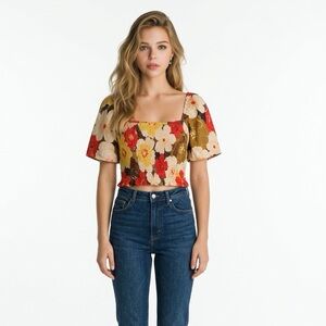 Billabong Floral Smocked Off Shoulder Top Boho Cottagecore Size M